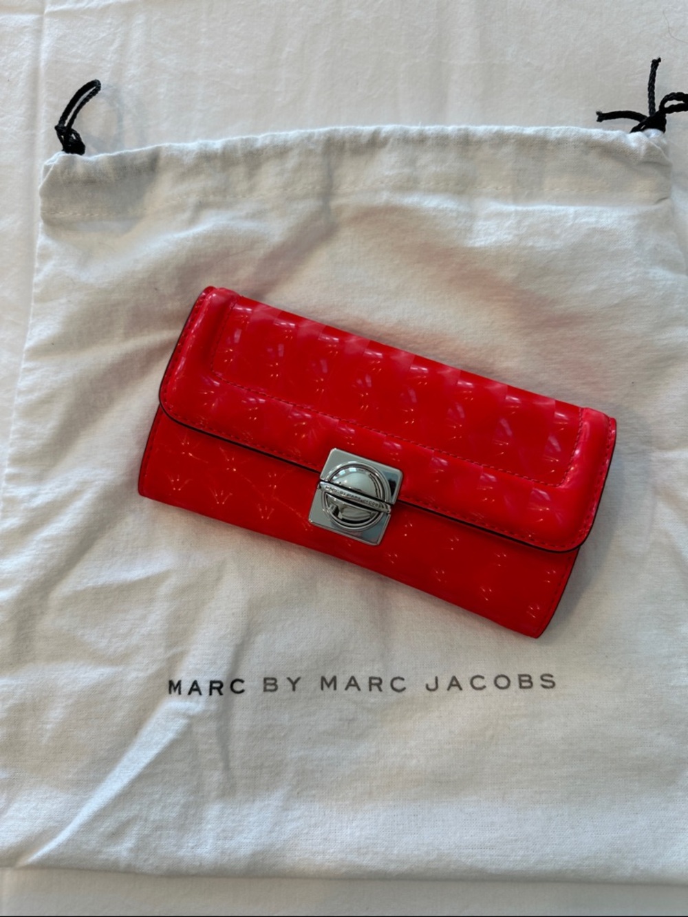 Marc by Marc Jacobs Red Patent Leather Flap Wallet with Silver Lock